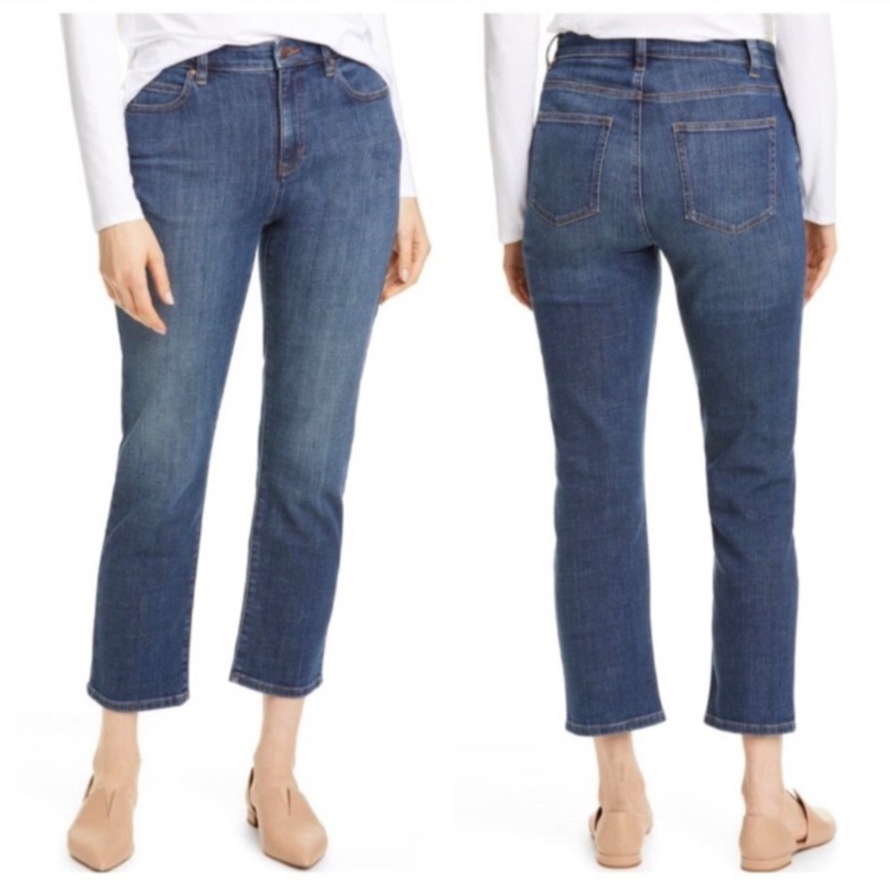 Eileen Fisher Cropped Straight Jean Women’s Size 16 Organic Cotton Stretch Denim